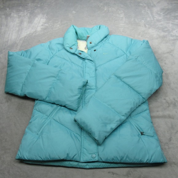 Nike Sportswear Down Jacket Womens Small Aqua Pockets Full Zip Winter Puffer VTG - Picture 2 of 16